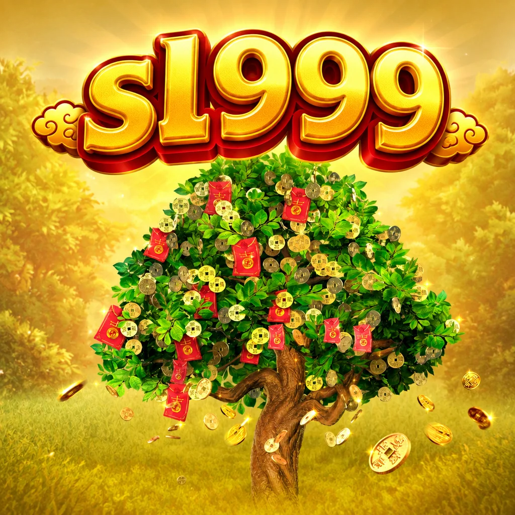Tampilan pohon uang berhiaskan angpao dan koin emas dari permainan Fortune Tree di sl999